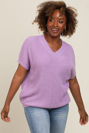 Lavender V-Neck Chunky Knit Sweater Top