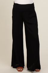 Black Wide Smock Waist Maternity Pants