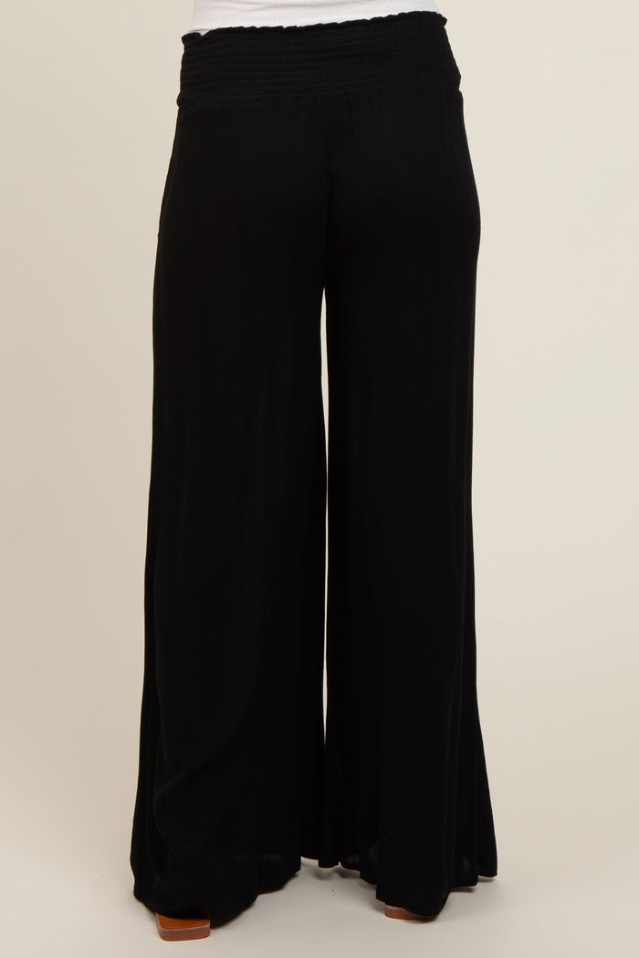 Black Wide Smock Waist Maternity Pants