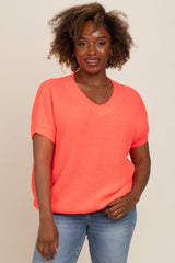 Coral V-Neck Chunky Knit Sweater Maternity Top