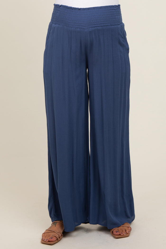Navy Wide Smock Waist Maternity Pants