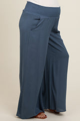 Blue Wide Smock Waist Maternity Pants