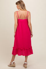 Fuchsia Button Front Pocketed Maternity Midi Dress