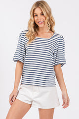 Navy Striped Puff Sleeve Top