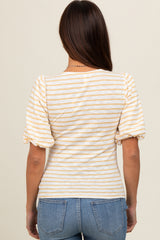 Yellow Striped Puff Sleeve Maternity Top