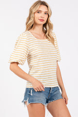 Yellow Striped Puff Sleeve Top