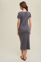 Charcoal Side Tie Midi Dress