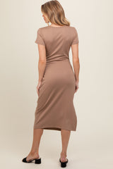 Mocha Side Tie Maternity Midi Dress