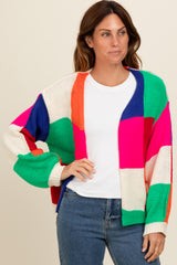 Multicolor Checkered Maternity Cardigan Sweater