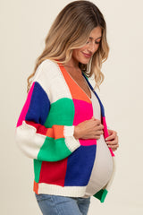 Multicolor Checkered Maternity Cardigan Sweater