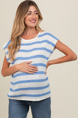 Blue Striped Knit Maternity Short Sleeve Top
