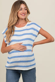 Blue Striped Knit Maternity Short Sleeve Top