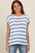 Blue Striped Knit Short Sleeve Top