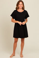 Black Cut Edge Short Sleeve Maternity Dress