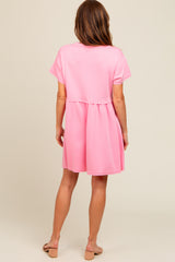 Pink Cut Edge Short Sleeve Dress