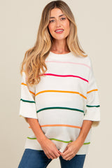 Ivory Multicolor Stripe Maternity Sweater Top