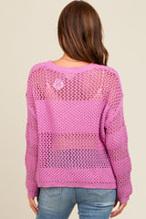 Purple Striped Open Knit Sweater