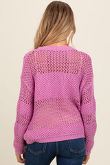 Purple Striped Open Knit Maternity Sweater