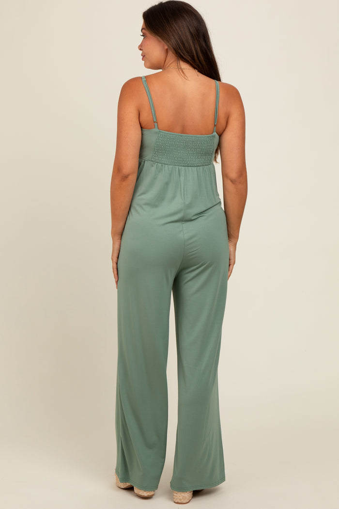 Light Olive Wide Leg Maternity Jumpsuit