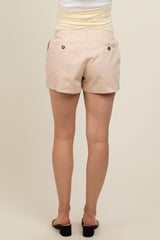 Beige Pleated Maternity Shorts