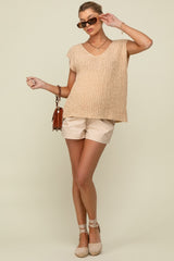 Beige Pleated Maternity Shorts