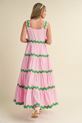 Pink Tiered Trim Midi Dress