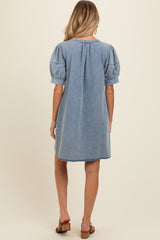 Blue Denim Pocketed Maternity Dress