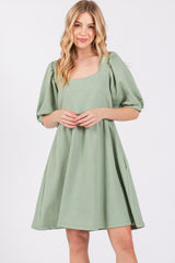 Mint Green Jacquard Puff Sleeve Dress