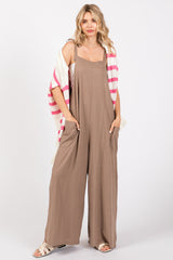 Mocha Linen Shoulder Tie Jumpsuit