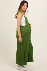 Green Linen Shoulder Tie Maternity Jumpsuit