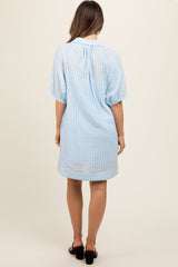 Light Blue Monochrome Striped Maternity Dress