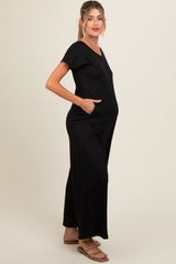 Black Ribbed Wide Leg Maternity Jumpsuit