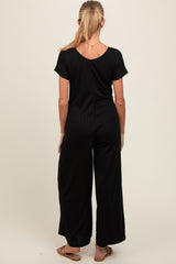 Black Ribbed Wide Leg Maternity Jumpsuit