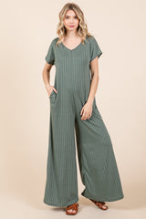 Olive Ribbed Wide Leg Maternity Jumpsuit