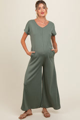 Olive Ribbed Wide Leg Maternity Jumpsuit