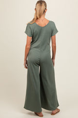 Olive Ribbed Wide Leg Maternity Jumpsuit