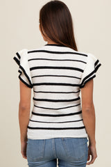 Ivory Striped Ruffle Sleeve Knit Maternity Top