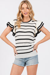 Ivory Striped Ruffle Sleeve Knit Maternity Top