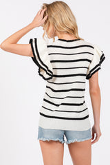 Ivory Striped Ruffle Sleeve Knit Top