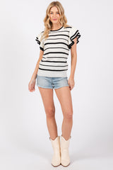 Ivory Striped Ruffle Sleeve Knit Top