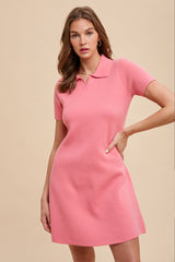 Pink Solid Collared Dress