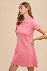 Pink Solid Collared Dress