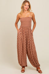 Mocha Damask Smocked Balloon Leg Maternity Jumpsuit