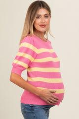 Pink Striped Terry Knit Maternity Top