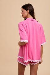 Fuchsia Ric Rac Trim Detailed Shirt and Shorts Set