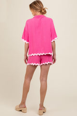 Fuchsia Ric Rac Trim Detailed Shirt and Shorts Maternity Set