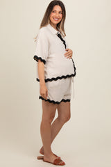 Beige Ric Rac Trim Detailed Shirt and Shorts Maternity Set