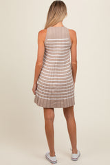 Taupe Striped Sleeveless Pleated Maternity Mini Dress