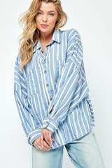 Blue Striped Front Pocket Shirt