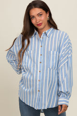 Blue Striped Front Pocket Maternity Shirt